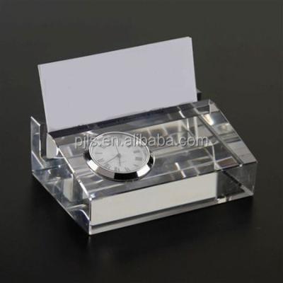 China Folk crystal name card card holder with clock, crystal pen stand desktop gift for sale