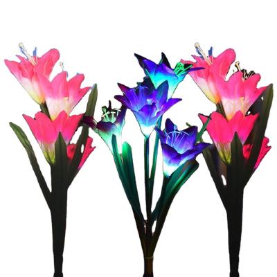 China Garden Outdoor Solar Stake Lights LED Solar Multicolor Changing Powered Garden Lights With Lily Flower for sale