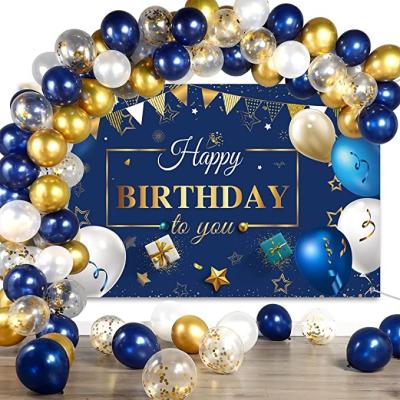 China Birthday LEMON Navy Blue Birthday Confetti Balloons Arches Garland Blue Birthday Photography Backdrop Banner Men Women Boys Birthday Party for sale