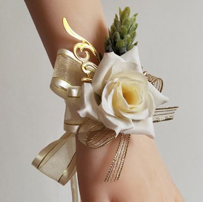 China Lapel Rose Bridal Wrist Corsage Bangle Boutonniere Lapel Pin Party Decorations Supplies Wedding Latex Foam LEMON Artificial Flowers for sale