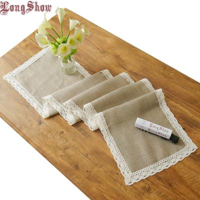 China 30x90cm 30x180cm Simple Home Decorative Polyester Coffee Color Household Beautiful Coffee Mesh Fabric Table Runner With Cotton Lace Cloth Border for sale