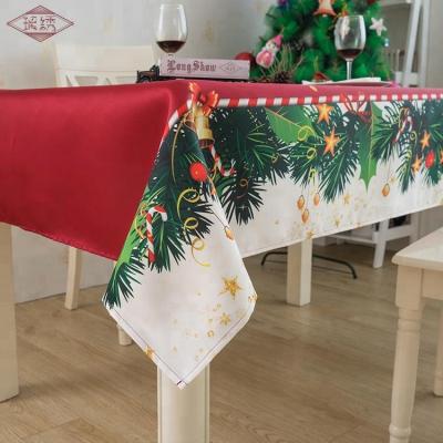 China Polyester Disposable Print Design Bell Ribbons Party Home Decoration Christmas Lace Digital Embroidered Tablecloth for sale