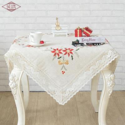 China Restaurant Disposable Wholesale Decorative Polyester Lace Trim Vintage Linen Tablecloth for sale