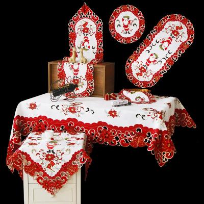 China Custom Hand-embroidered Longshow Wholesale Environmental Protection Tablecloth Polyester Fabric Tablecloth For Christmas for sale