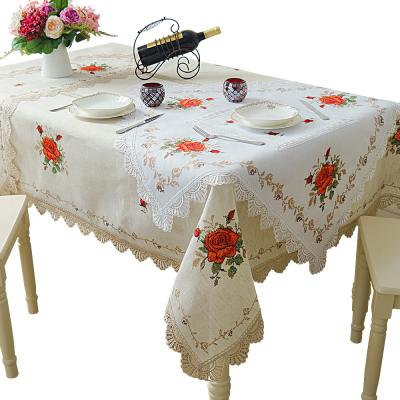 China Environmental Protection China Festival Church Hotel Dot Flower Pattern Fancy Cross 100% Polyester Tablecloth for sale