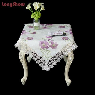 China Disposable LongShow Embroidered Lavender Style Jacquard Pastoral Table Cloth for sale