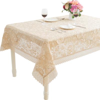 China 100%Polyester Disposable White Color Table Cloth Lace Knitting Table Cloth for sale