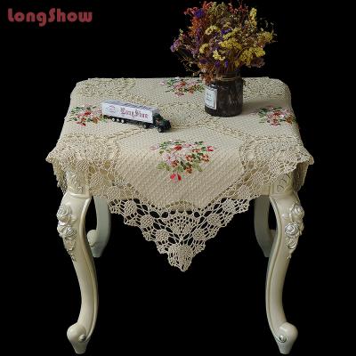 China LongShow New Design Waterproof Macrame Ribbon Embroidery Square Dining Table Cloth Set For Home for sale