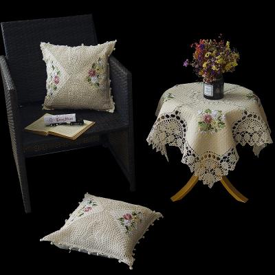 China LongShow New Design Ribbon Embroidery Bohemia Crochet Macrame Waterproof Table Cloth Set For Home for sale