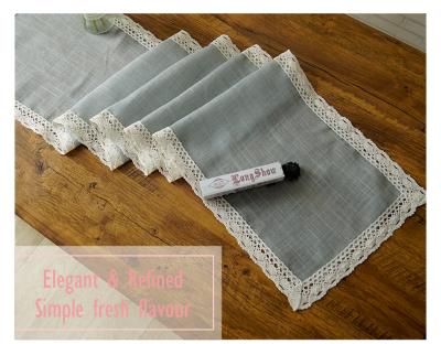 China Stripe farmhouse linen cotton lace table runner for home decoration for sale