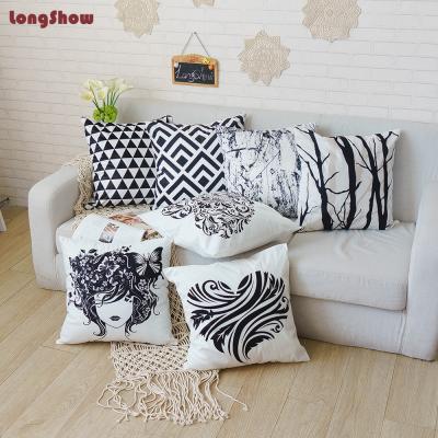 China 1: Cheap Cost With High Quality 2: Fast Delivery Time LongShow Mix Style Sells Digital Printed Black And White Abstract Design Cushion Cover Pillow Case for sale