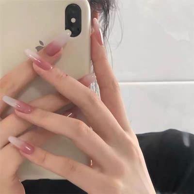 China Design CE Certificated Approved Custom Cute Long Ballet Powder Pink Gradient False Nails for sale