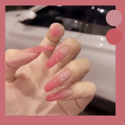 China Hot Selling Cherry Blossoms High Quality Wholesale Custom Gradient Design Cover Fake Nails With Decoration for sale