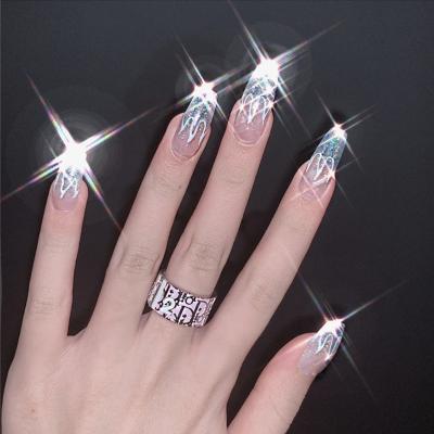 China Design artificial nails press on nail107-Laser flamel nail tip24Piece silver nail stickers press on nails for sale