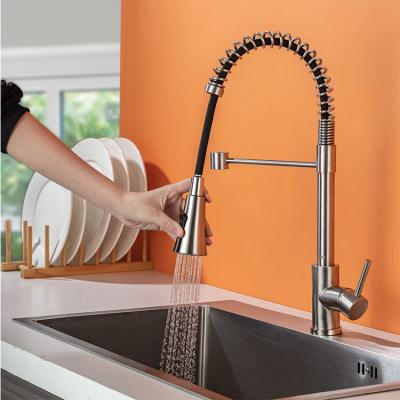 China Pull Out Spray Spring Pull Down Stainless Steel Deck Mounted Kitchen Faucet With Sprayer for sale