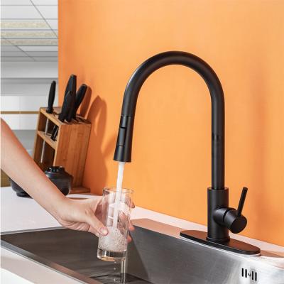 China Pull Out Spray Pull Down Kitchen Mixer Water Faucet Black Cold Mounted Stainless Steel Deck Mounted Kitchen Faucet for sale