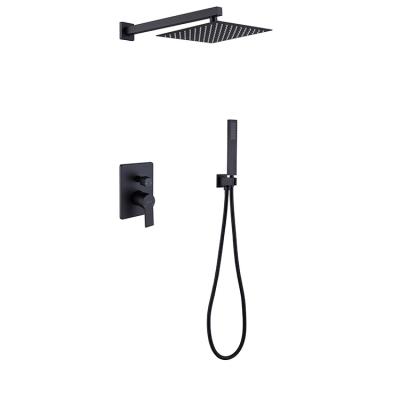 China In Wall Shower Set Black Stainless Steel Wall Mounted Faucet Bathroom Taps Kits Rainfall Showerset Brass Mixer Set for sale