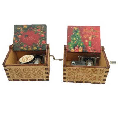 China Make Music Wholesale Wooden Color Printing Christmas Tree Picture Music Box Christmas Promotional Gifts for sale