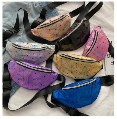 China 2022 Fashion Women Bags Holographic Pink Silver Black Geometric Chest Waist Pack Female Belt Bag Waist Packs Waist Phone Pouch for sale