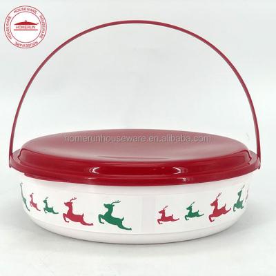 China Microwavable Christmas Design Round Plastic Cookie Carrier With Handle for sale