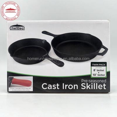 China Sustainable 2 Pcs Cast Iron Skillet Set, 8 inch + 10 inch for sale