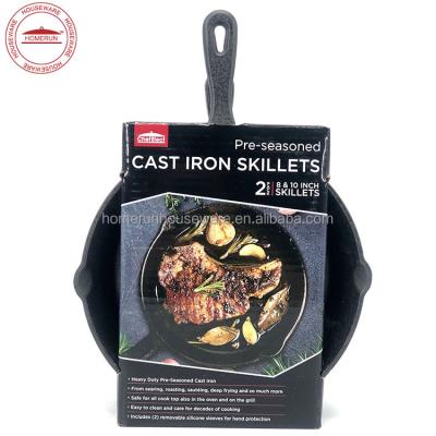 China Sustainable 2 Pcs Cast Iron Skillet Set, 8 inch + 10 inch for sale