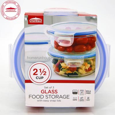 China Borosolicate 3 Pack 2.5 Cup Glass Food Storage Container Set, With Lids for sale