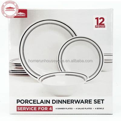 China Minimalist 12 Pcs Ceramic Dinnerware Set, With Line Edge for sale