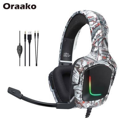 China New Earphone Design Led Lights RGB Mobile Wired Earphone Noise Canceling Microphone Camouflage White Gaming Headset With Surround - Noise for sale