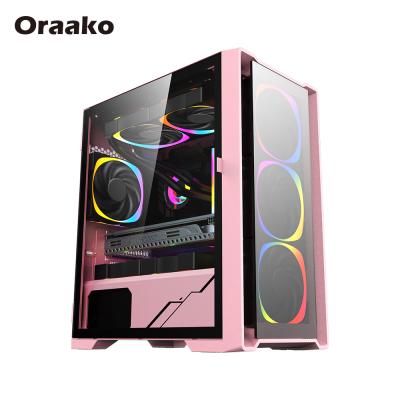 China USB3.0*1+USB2.0*2+HD Aduio Pink Plexiglass Itx Matx Custom CPU Gaming Computer Cases And Towers For Gamer PC for sale