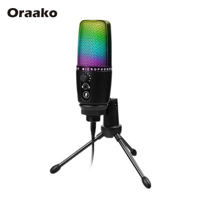 China Headset Microphone USB Condenser Wired Gaming Mic Microphone With Stand Tripod Professional For Karaoke RGB Singing Room Or Live Broadcast for sale