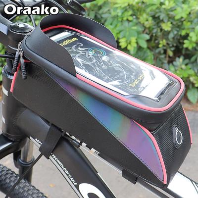 China Large Storage Capacity Mountain Road Bike Phone Travel Bag Touch Screen Bicycle Handlebar Rainproof Frame Bag for sale