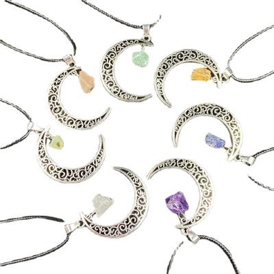 China Moon High Quality Cavity Semi-precious Amethyst Stone Opens Retro Small Pendant Necklace Border Accessories for sale