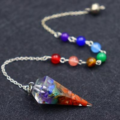 China High Quality Aura Healing Colored Gravel Set Natural Chakra Necklace Crystal Pendant Seven Stonesword Crystal Pendant for sale