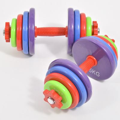 China Dumbbells 10kg 15kg Cast Iron Durable Anti-Slip Handle Pink Green Blue Color Dip Coated Dummbell for sale