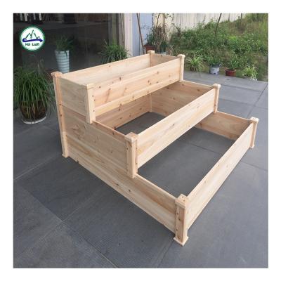 China Waterproof 3-Tier Fir Garden Bed Wooden Raised Planter for Plants,Vegetables,w/Raised Garden Outdoor Gardening Bed for sale