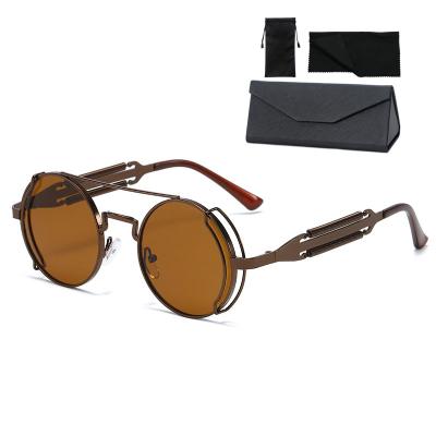 China Steampunk Style Metal Spring-Leg Glass Daily Sunglasess Double Deck Unisex Sun Shades Set With Glass Cases Bags Cleaning Cloth for sale