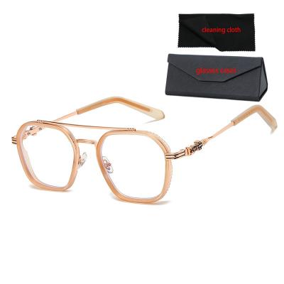 China Fashionable Wholesale TR90 Glass Double Bridge Frame Anti Blue Light Eyewear Set With Glass Cases Cleaning Cloth for sale