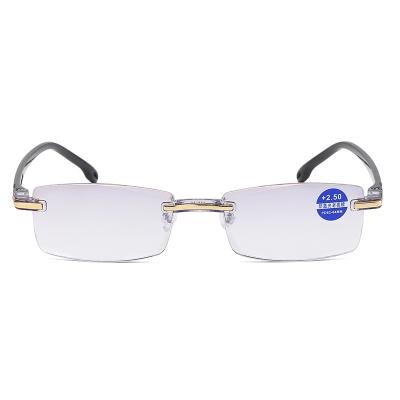 China Wholesale Thin Square Blue Frameless Anti Reading Light Men's Presbyopic Eyewear Glasses for sale