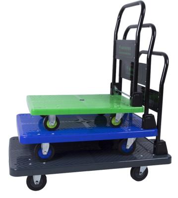 China Modern Direct Industrial Supply Transportation Factory Platform Workshop Plastic Four Wheel Trolley for sale