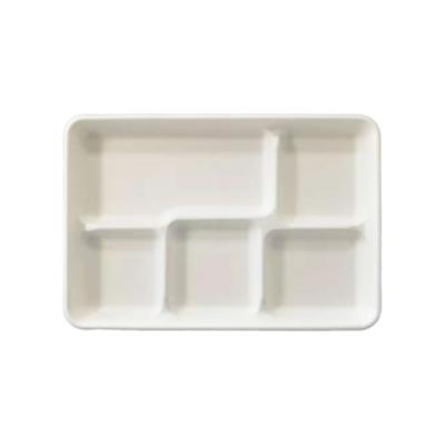 China Biodegradable Renewable Renewable Fiber Resistant Rectangular 5 Compartment Disposable Food Oil Plant Paper Trays for sale