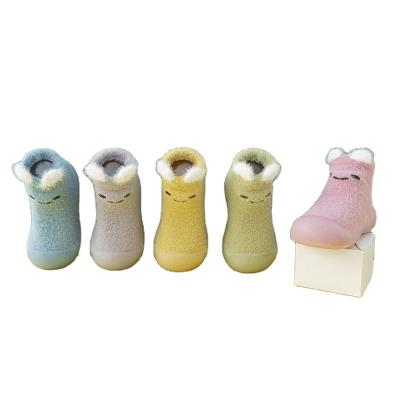 China Winter Breathable New Mink Bear Cartoon Baby Floor Shoes Thicker Three-Dimensional Ear Plush Toddler Shoes Plush Children's Socks for sale