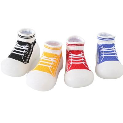 China 2022 New Children's Spring Indoor Floor Socks Breathable Style Soft-soled Lace-up Baby Shoe Socks Knit Toddler Shoes for sale