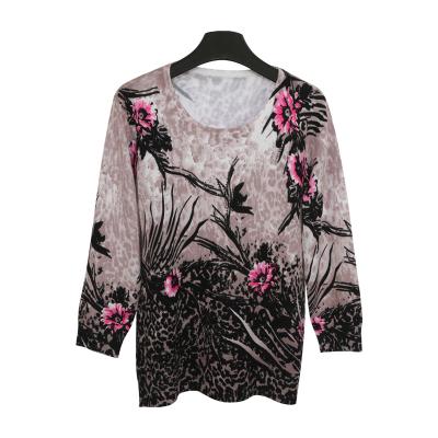 China Anti-wrinkle Ladies Slim Floral Print Classic Home Comfy Pullover Printed Sweater for sale