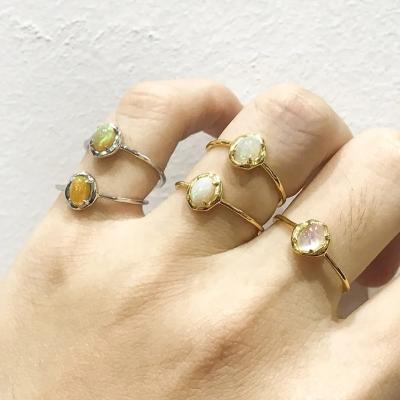 China Custom CLASSIC Gold Plated Natural White Fire Opal Moonstone Ring 18K 925 Sterling Silver Gemstone Jewelry Women Small for sale