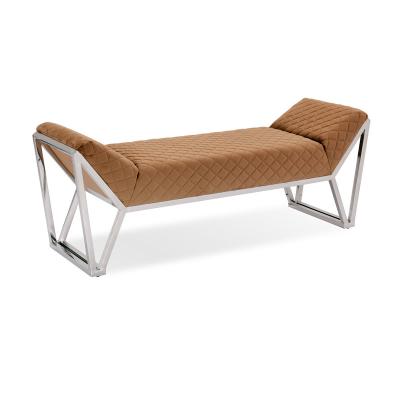 China Comfortable stainless steel frame with a soft fabric upholstery upholstered tufted bench roll arm bench for sale