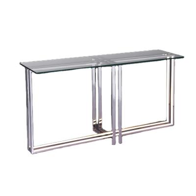 China Custom LED Color Silver Chromed Stainless Steel Top View Hotel Console Table Living Room Display Table for sale