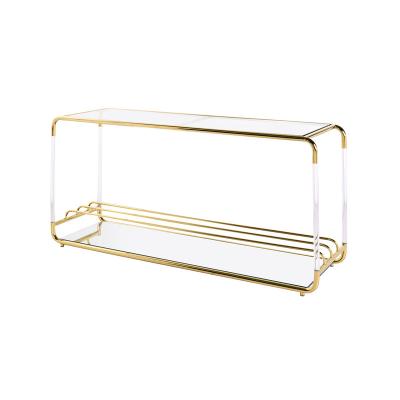 China Display Stand Chrome Stainless Steel Console Table Gold Finish Fits Modern Interiors Clear Glass Dining Table for sale