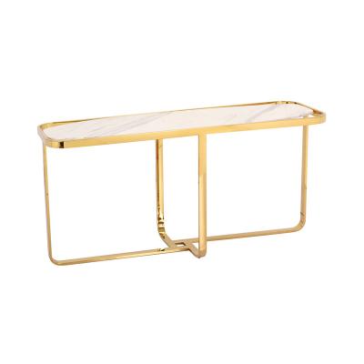 China Luxury Display Stand Furniture White Marble Table Top With Gold Metal Legs Beautifully Coordinated Console Table for sale