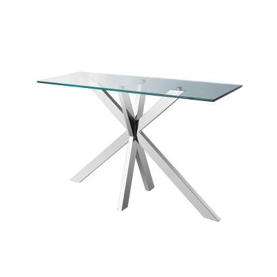 China Contemporary style rectangular silver white glass table arc stainless steel coffee table interactive plexiglass coffee table for sale